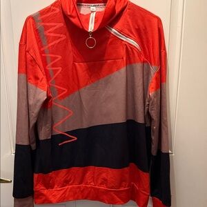 Exclusive Red, Black & Taupe Colorblock Zip Mock Neck Sweatshirt